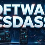 software rcsdassk - bold 3D keyword text on dark tech background with laptop and dashboard